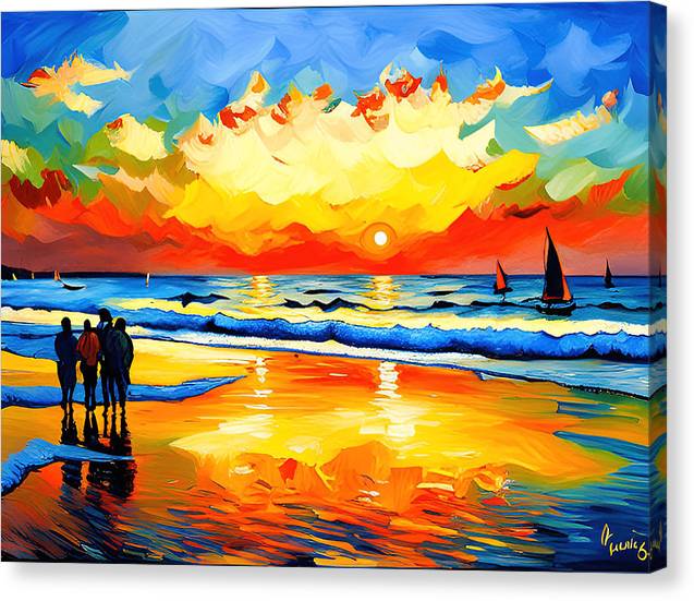 Vibrant Impressionist Beach Painting - Canvas Print – artAIstry