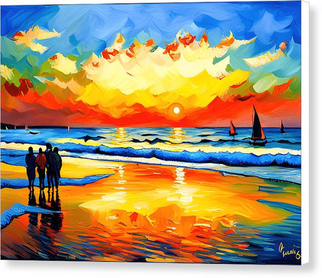 Beautiful Beach Sunset Watercolor - Canvas
