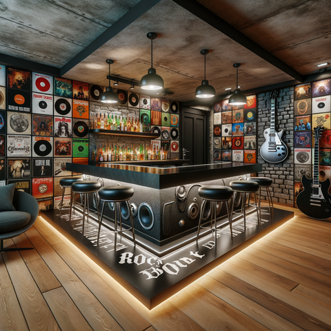 music-themed basement bar