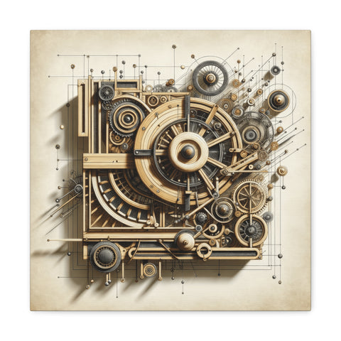 A canvas displaying a complex 3D steampunk-inspired mechanical structure with gears and cogs in bronze tones.