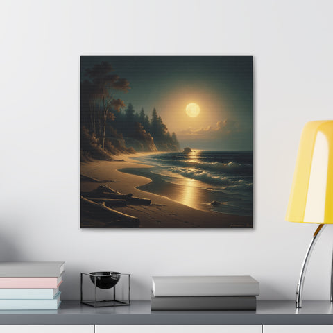 Moonlit Serenade by the Shore - Canvas Print