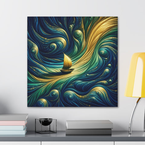 Golden Sail on the Azure Swirl - Canvas Print