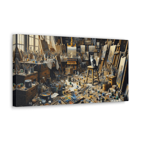 Whiskered Masterpiece: The Artist's Sanctuary - Canvas Print