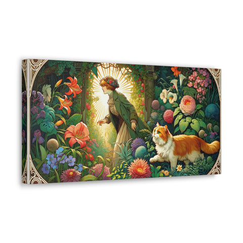 Enchanted Arboretum: A Tale of Blossoms and Whiskers - Canvas Print