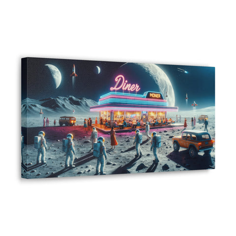 Lunar Luncheonette: A Glimpse of Galactic Gastronomy - Canvas Print