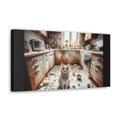 The Flour Fiasco: Paws and Whiskers in the Mischief Mix - Canvas Print