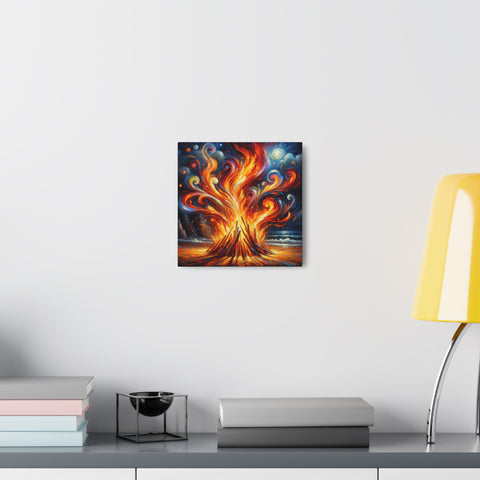 Incandescent Whirl: A Dance of Fire on Shores - Canvas Print