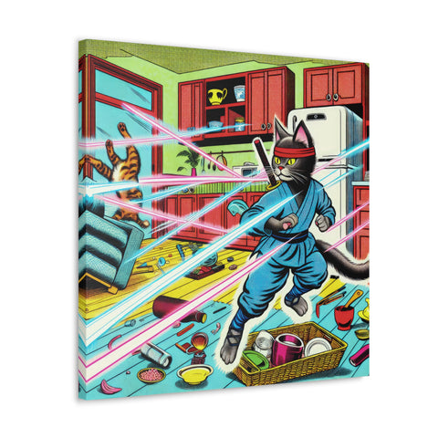 Feline Fury: The Laser Samurai - Canvas Print