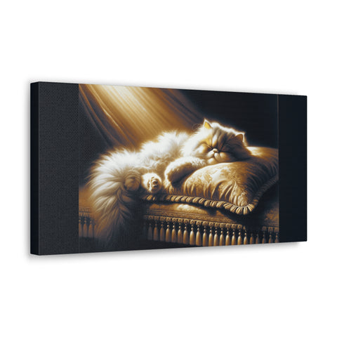 Golden Slumber: A Feline's Serene Repose - Canvas Print