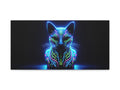 A canvas art of a neon-lit, futuristic cat with intricate light patterns glowing against a dark background.