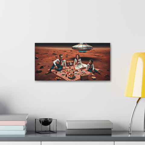 Martian Picnic: A Family Affair on the Red Frontier - Canvas Print