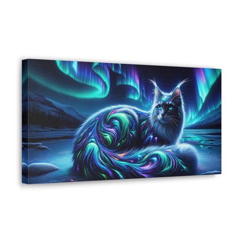 Cosmic Whiskers: The Aurora Sentinel - Canvas Print