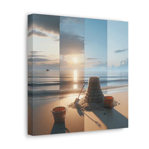 Turreted Twilight: A Sand Castles Sunset Serenade - Canvas Print