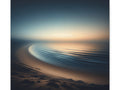 A canvas art depicting a serene, abstract coastal landscape with a curved shoreline stretching towards a moody, blurred horizon under a gradient sky.
