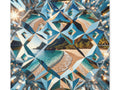 A canvas art featuring a kaleidoscopic view of a tropical beach with palm trees and ocean waves framed by geometric crystal-like shapes.