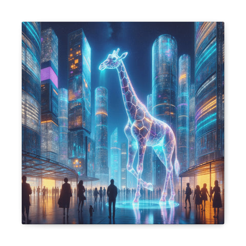 Neon Heights: A Giraffe's Nocturne - Canvas Print