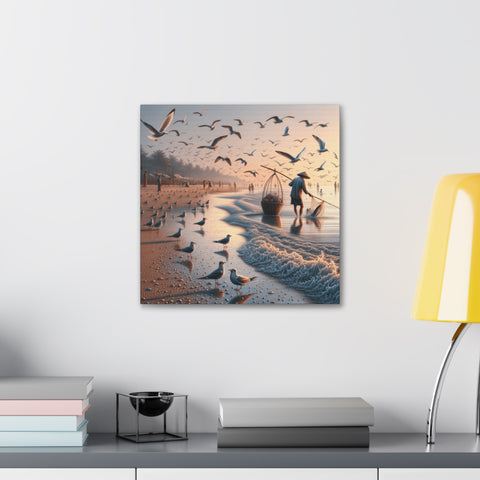 Whispering Tides and Morning Flight - Canvas Print