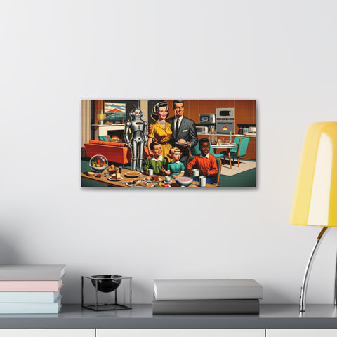 Tomorrow's Table: A Robotic Revelation in Suburban Bliss - Canvas Print