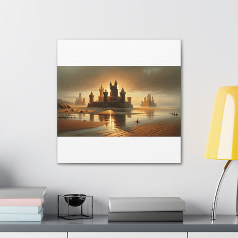 Sunset Bastions: A Sandcastle Dreamscape - Canvas Print