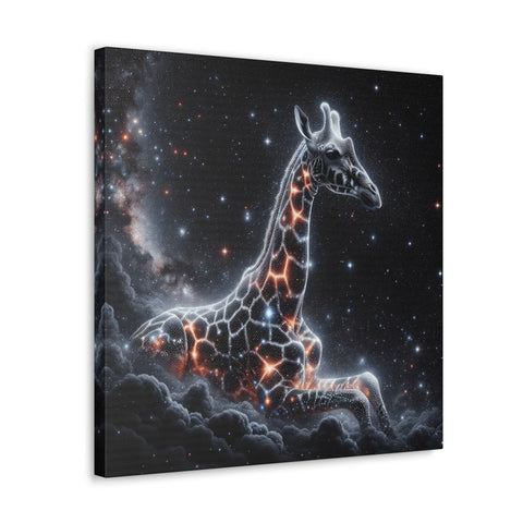 Cosmic Grace in Giraffe's Embrace - Canvas Print