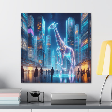 Neon Heights: A Giraffe's Nocturne - Canvas Print