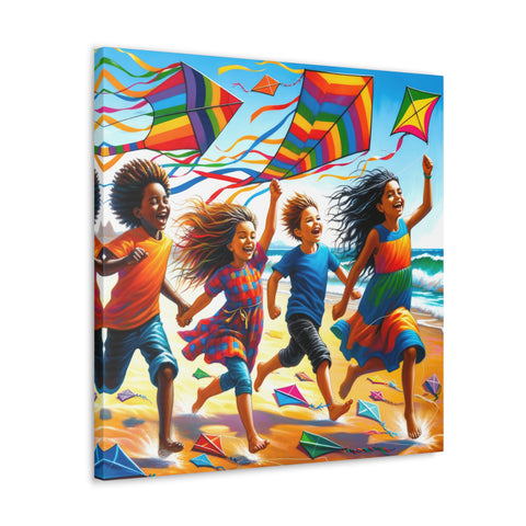 Jubilant Tails in the Coastal Gale - Canvas Print