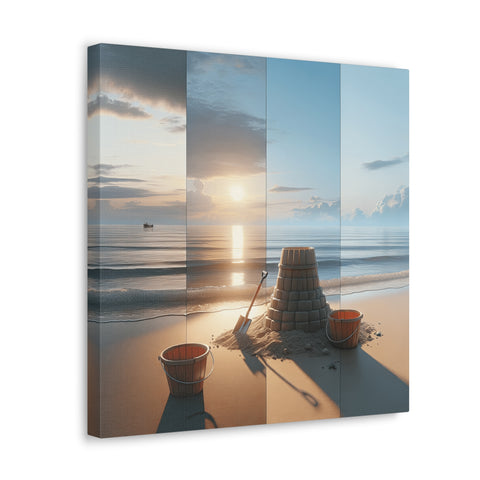 Turreted Twilight: A Sand Castles Sunset Serenade - Canvas Print