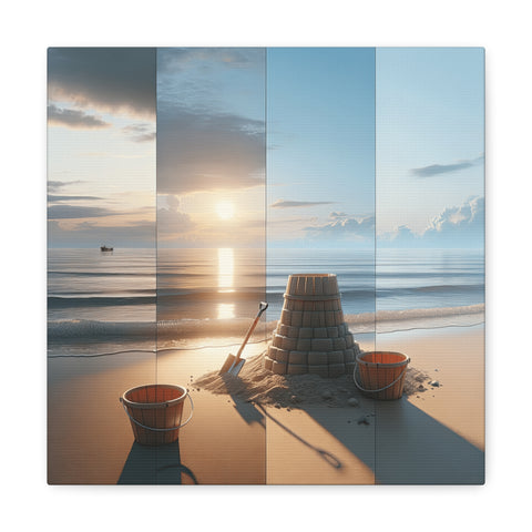 Turreted Twilight: A Sand Castles Sunset Serenade - Canvas Print