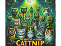 A whimsical canvas art piece featuring an assortment of wide-eyed cats with various expressions in a nocturnal, moonlit setting, with the playful title "The Night of the Living Catnip" at the bottom.