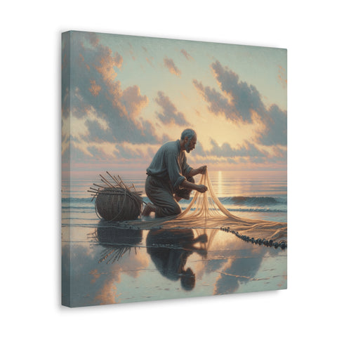 Twilight's Embrace: The Fisherman's Solitude - Canvas Print