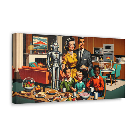 Tomorrow's Table: A Robotic Revelation in Suburban Bliss - Canvas Print