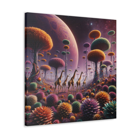 Galactic Savannah: The Giraffes' Serenade - Canvas Print