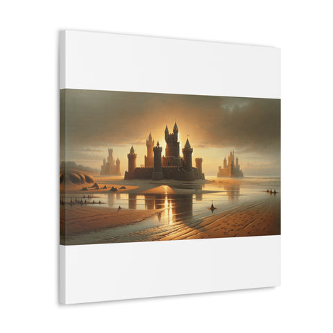 Sunset Bastions: A Sandcastle Dreamscape - Canvas Print