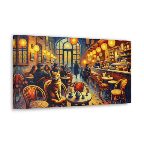 Whiskers and Warmth at the Midnight Café - Canvas Print