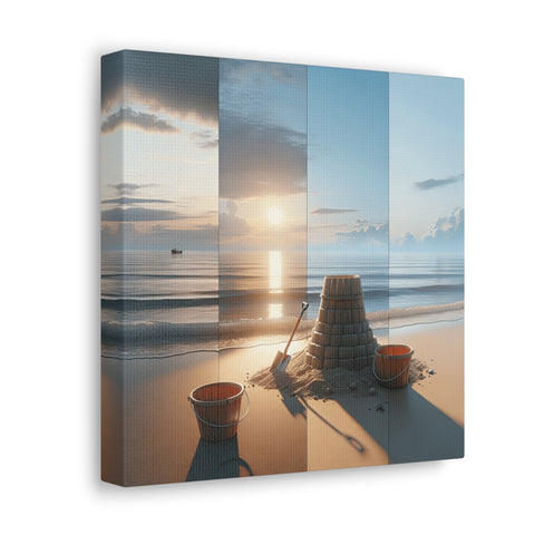 Turreted Twilight: A Sand Castles Sunset Serenade - Canvas Print