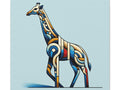 A stylized canvas art depicting a giraffe with abstract, colorful patterns on its body against a plain background.