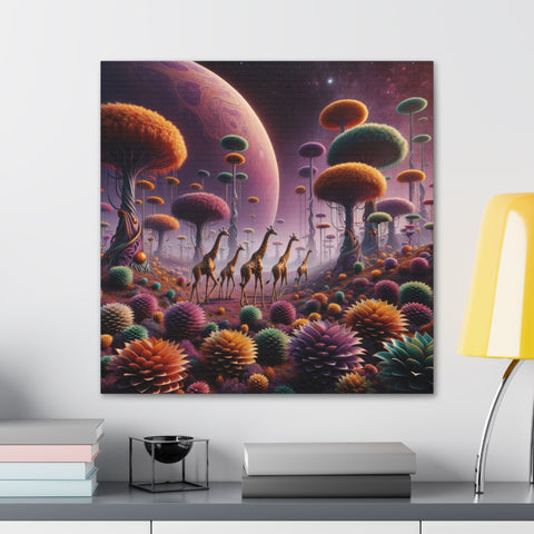Galactic Savannah: The Giraffes' Serenade - Canvas Print
