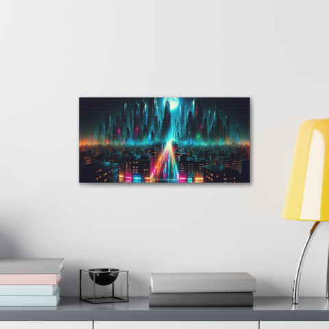 Neon Dreamscape: A Metropolis Illuminated - Canvas Print