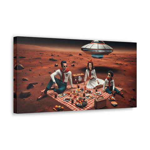 Martian Picnic: A Family Affair on the Red Frontier - Canvas Print