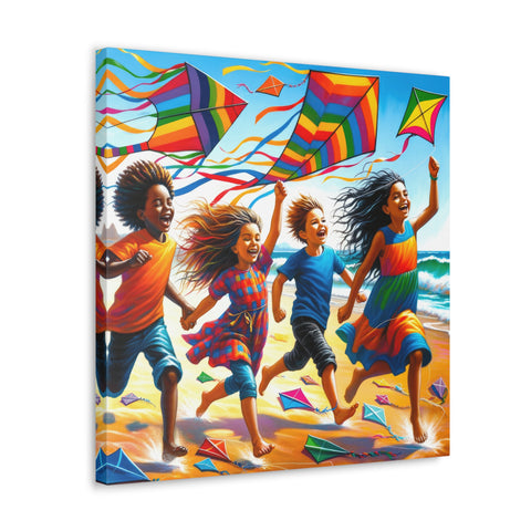 Jubilant Tails in the Coastal Gale - Canvas Print