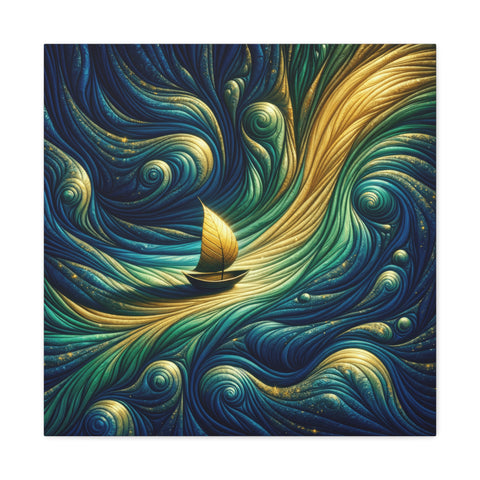 Golden Sail on the Azure Swirl - Canvas Print