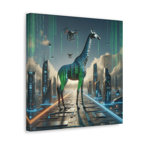 Cyber Giraffe: Neon Dreams - Canvas Print