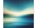 A canvas art piece depicting an abstract seascape with a gradient of blue tones that evoke the tranquil movement of ocean waves under a softly lit sky.