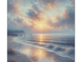 A canvas art featuring an impressionistic painting of a serene sunset over the ocean with vibrant brushstrokes reflecting the sun's glow on the water's surface.