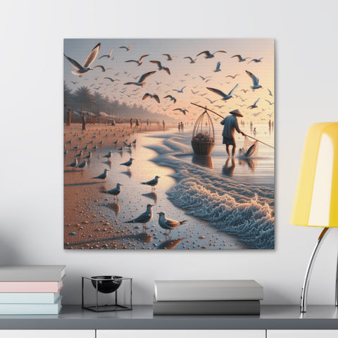 Whispering Tides and Morning Flight - Canvas Print