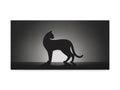A monochromatic canvas art featuring the silhouette of a poised cat against a gradient dark background.