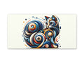 An abstract canvas art piece featuring a swirl-patterned design in blue, orange, and white that resembles a stylized fox.