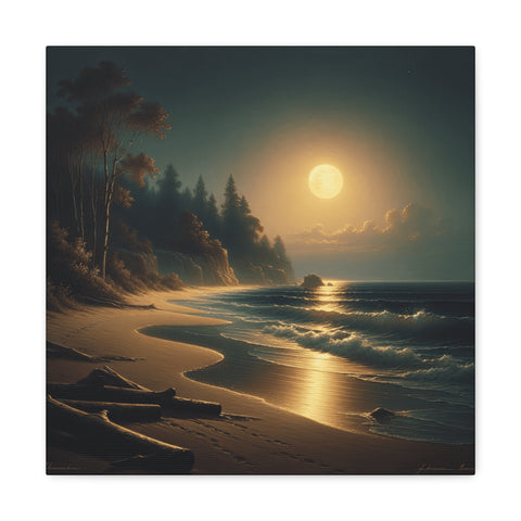 Moonlit Serenade by the Shore - Canvas Print