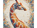 A colorful canvas art piece depicting a giraffe in a mosaic style with vibrant, geometric patterns.