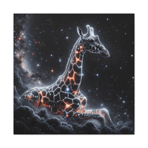 Cosmic Grace in Giraffe's Embrace - Canvas Print